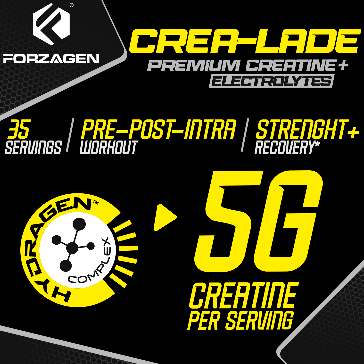 Forzagen CREA-LADE Premium Creatine + Electrolytes Pre-Workout